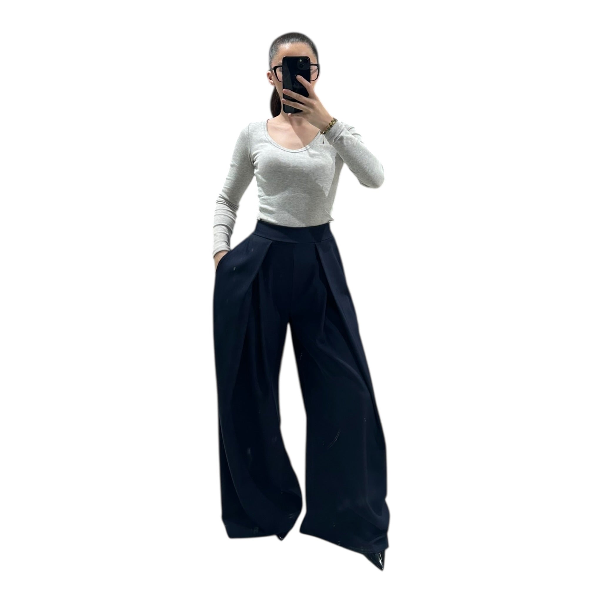 Women's Chic, Modern, High-Waisted, Flowy, Oversized Wide-Leg Trousers