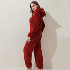 Womens Fleece Onesies Pajamas Jumpsuit Warm Sherpa Romper Sleepwear One Piece Zipper Hooded Playsuit Loungewear