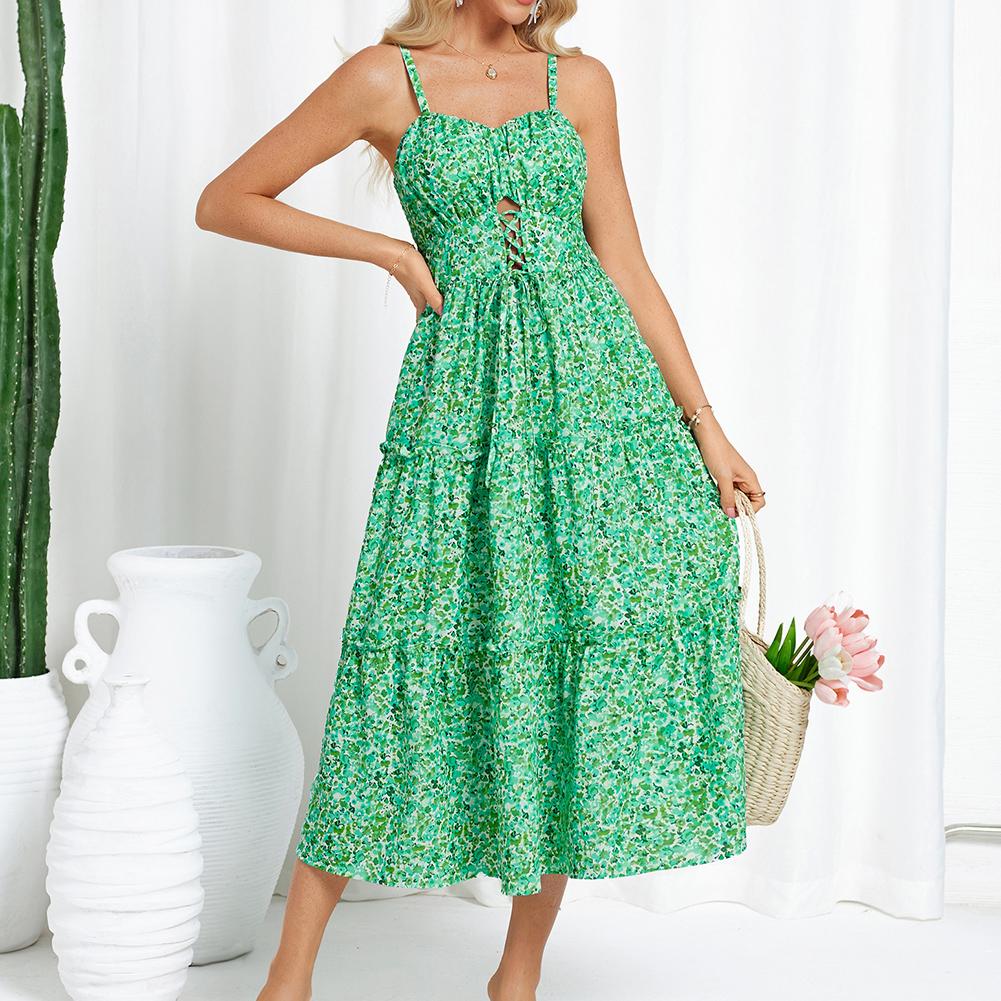 Women's Casual Bohemian Floral Maxi Sundress - Summer Spaghetti Strap Smocked Tiered Beach Dress with Pockets, Plus Size, Boho Clothes for Women