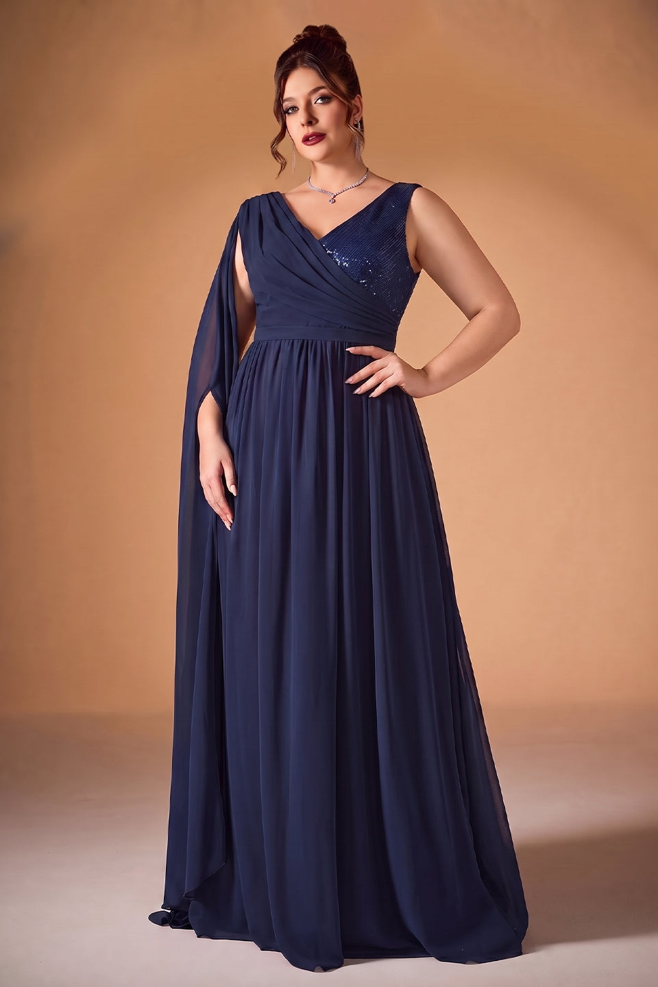 Curveins Plus Size V-Neck Backless High-Waist A-Line Maxi Dress