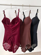 Women's Deep V Patchwork Ruched Slimming Bodysuit Set XS-Xxl, Casual All Season Underwear & Lingerie, Contrast Lace Design