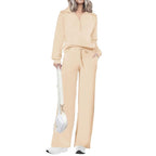 Women's Casual 2-Piece Sweatsuit Set - Half Zip Pullover Sweatshirt & Wide Leg Pants with Drawstring - Matching Tops & Sweatpants for Comfort