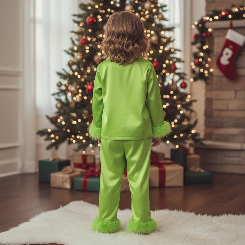 Mommy and Me Pajamas Christmas Family Matching Sleepwear Long Sleeve Lapel V Neck Button Down Tops and Elastic Waist Pants Loungewear