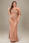 Curveins Plus Size Sequin Off The Shoulder Ruffle Formal Dress