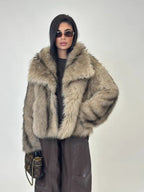 Women's Solid Color Faux Fur Fuzzy Jacket, Casual Long Sleeve Collared Fuzzy Coat for Fall & Winter, Women's Clothing for Daily Wear, Cute Tops