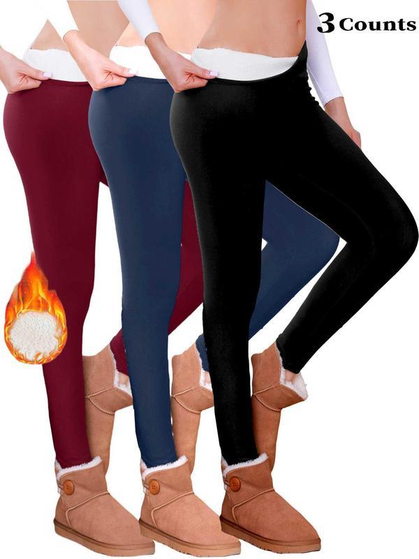 Women's Fleece Lined Lamb Velvet Leggings, High Waist Sporty Style, Fall & Winter Warmth, Tight-Fitting Plain Design, S-Xxl Sizes(gift) Fabric Womenswear