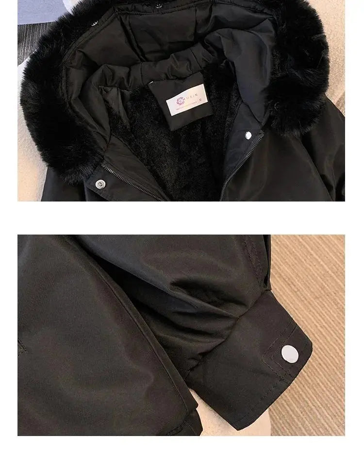 FauxFurMid-LengthHoodedDrawstringParka,WinterWarmThickenedLadiesPufferJackets,FleeceLinedWinterCoatforWomen
