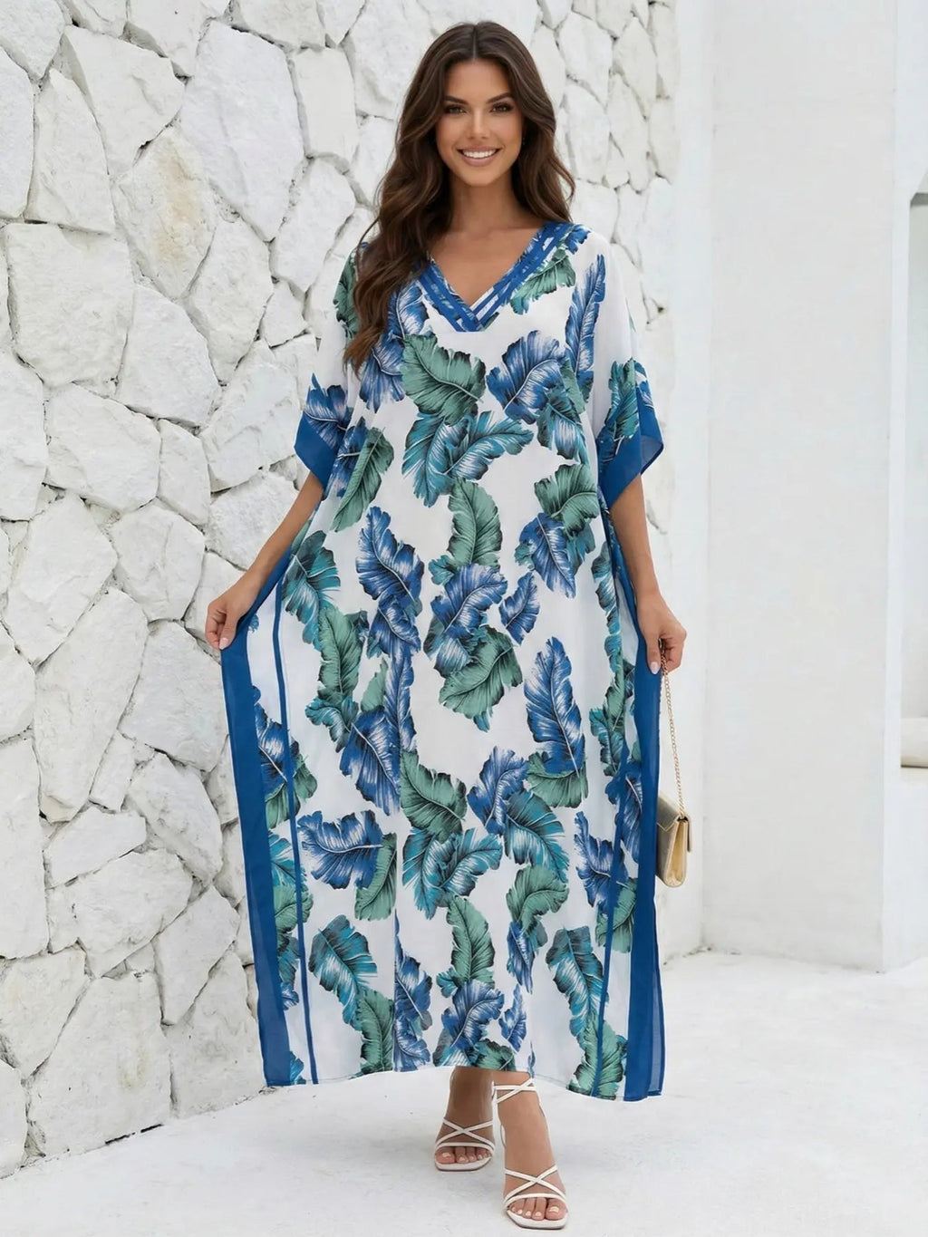 Women's Leopard Print Kaftan Robe – Loose-Fitting Beach Print Dress