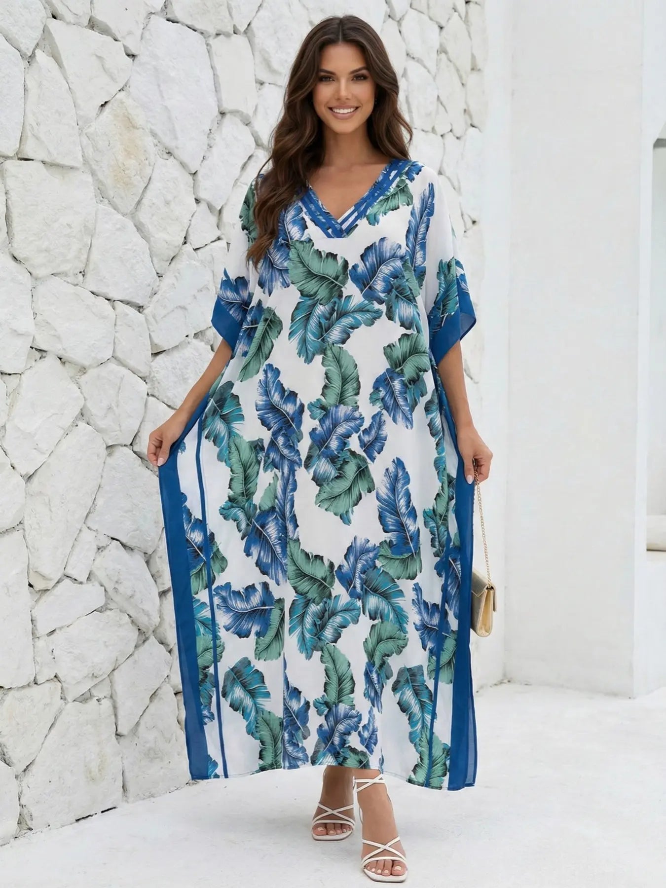 Women's Leopard Print Kaftan Robe – Loose-Fitting Beach Print Dress