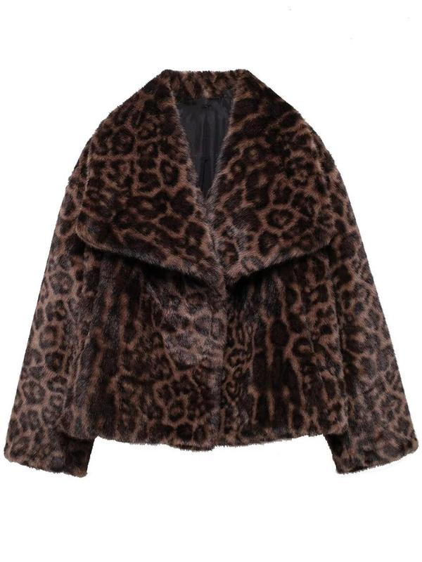Women's Solid Color Faux Fur Fuzzy Jacket, Casual Long Sleeve Collared Fuzzy Coat for Fall & Winter, Women's Clothing for Daily Wear, Cute Tops