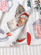 Women's Christmas Pajama Set, Lapel Button Long Sleeve Top & Loose Comfortable Pants, Casual All-Over Print Sleepwear