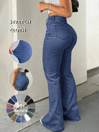 Y2K Women's High Waist Flare Leg Jeans,Casual Button Fly Pocket Design Bell Bottom Denim,Women's Bottoms for Daily Wear,000 Jeans,Fashionable And Versatile Women's Jeans,Suitable For Spring,Summer,Autumn And Winter
