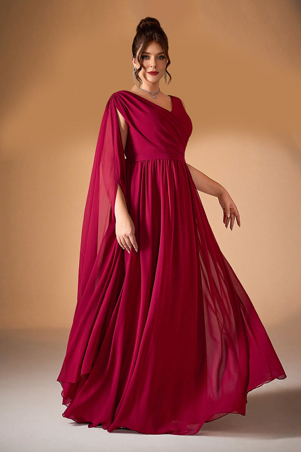 Curveins Plus Size V-Neck Backless High-Waist A-Line Maxi Dress