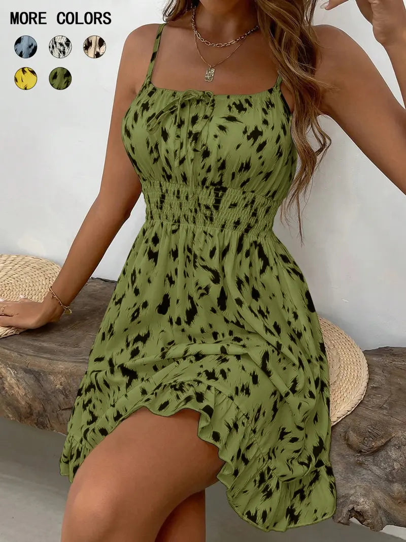Women’s Fashion Floral Print Mini Dress with Adjustable Thin Straps, Stylish Summer for Casual Events