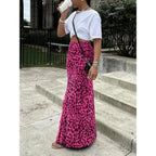 High Waisted Leopard Print Mesh Skirt, Split Design, Slim Fit, Long Hem, Versatile Valentine's Day Dress, Fashionable Women's Clothing