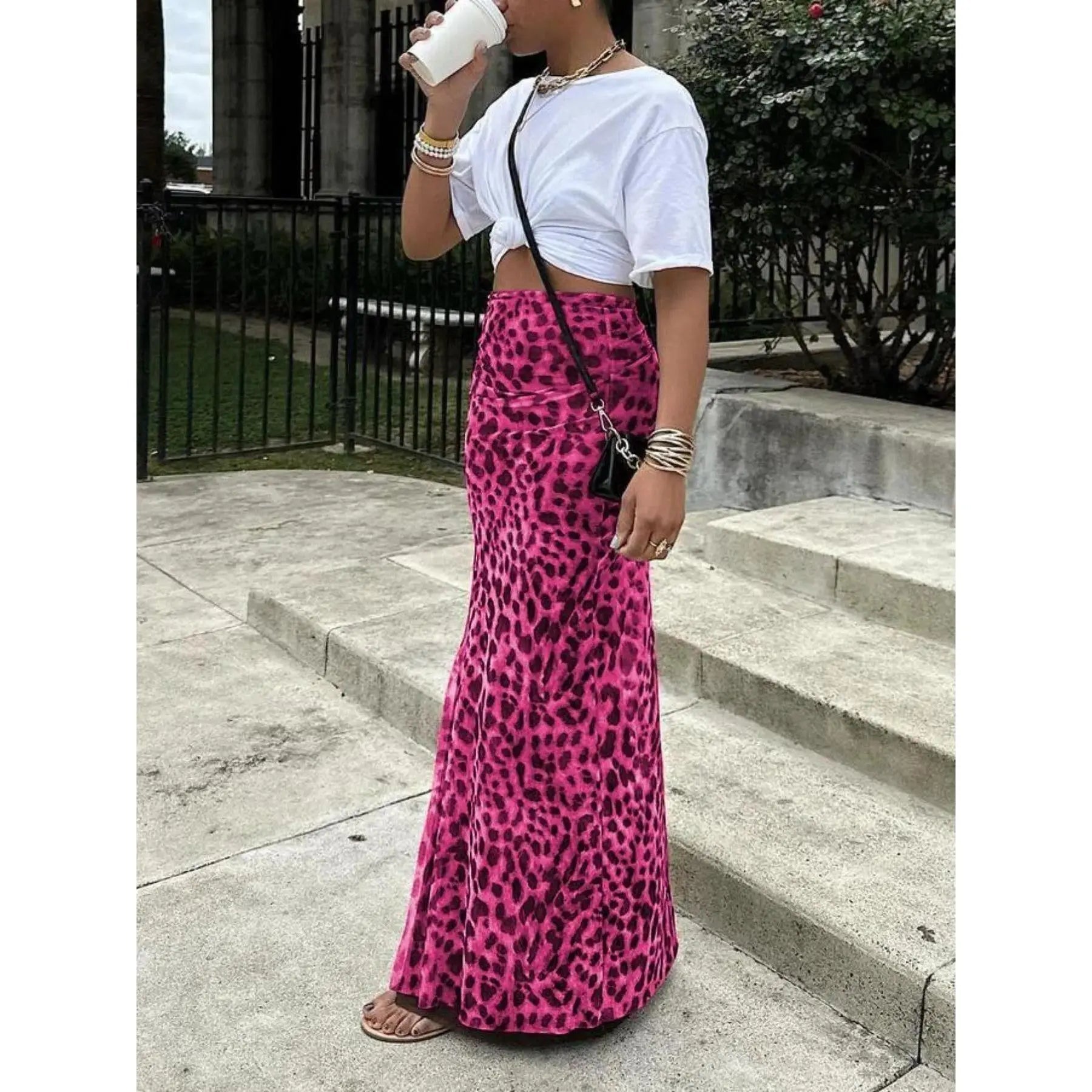 High Waisted Leopard Print Mesh Skirt, Split Design, Slim Fit, Long Hem, Versatile Valentine's Day Dress, Fashionable Women's Clothing