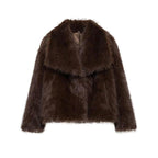 Women's Solid Color Faux Fur Fuzzy Jacket, Casual Long Sleeve Collared Fuzzy Coat for Fall & Winter, Women's Clothing for Daily Wear, Cute Tops
