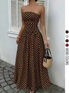 Women's Elegant Fashion Polka Dot Strapless Dress, Stylish Sleeveless Maxi Dress for Parties and Casual Wear Womenswear, Elegant Evening Dress
