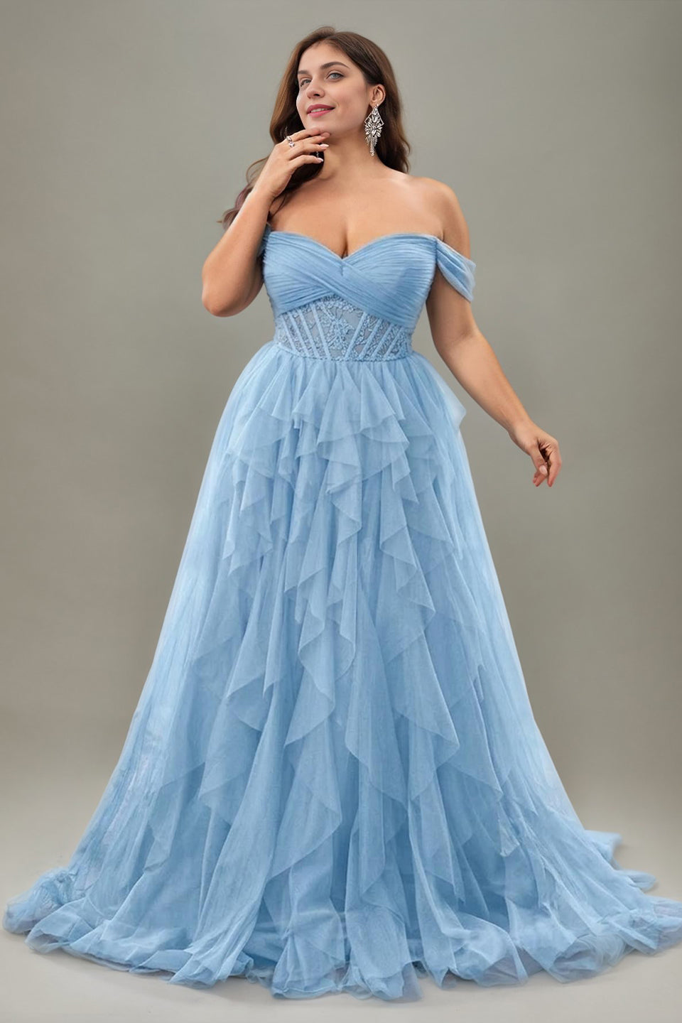 Curveins Plus Size Off Shoulder Sleeveless Mesh Panel Elegant Flowy Maxi Dress