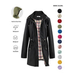 Women's Solid Color Drawstring Zip-Up Hooded Trench Coat Long Sleeve Waterproof Windproof Soft Comfortable Casual Outerwear Suitable For Spring Fall Daily Wear Outings