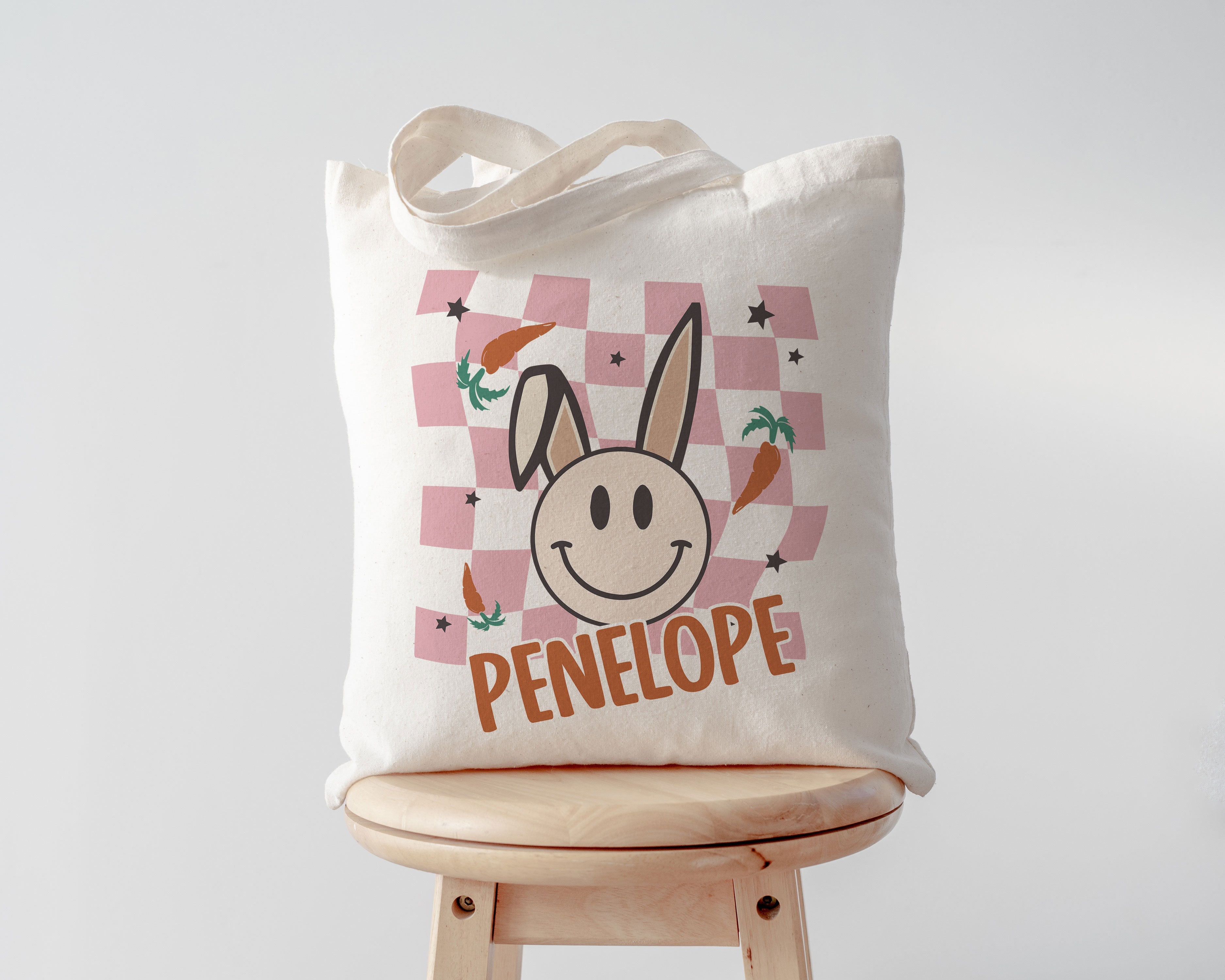 Smiley Bunny Pink Personalized Easter Tote
