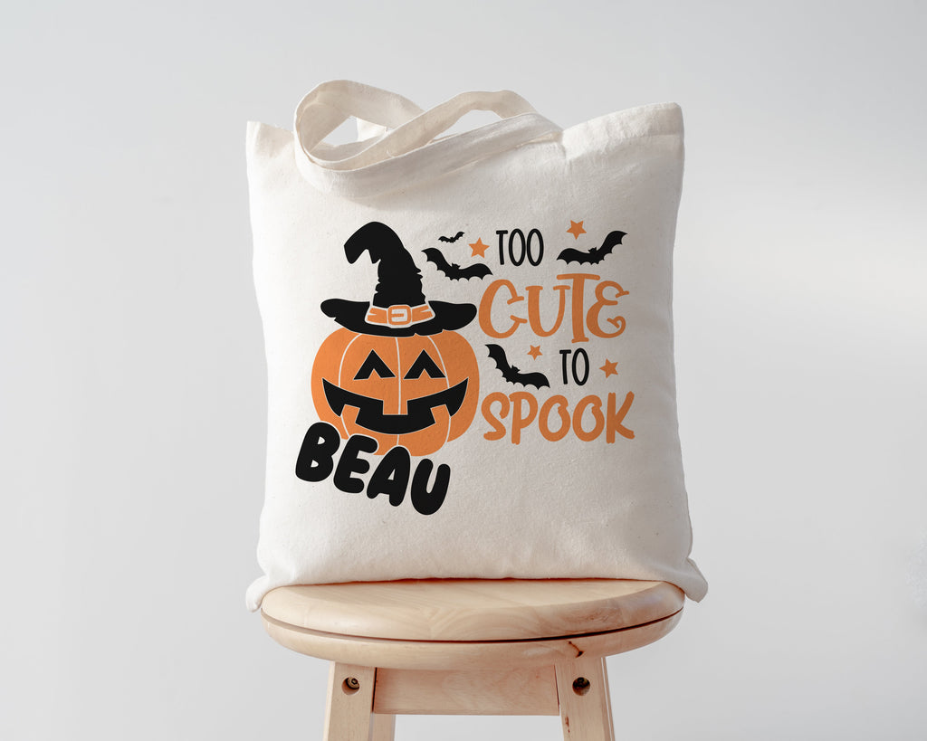 Too Cute to Spook Custom Name Halloween Trick or Treat Bag