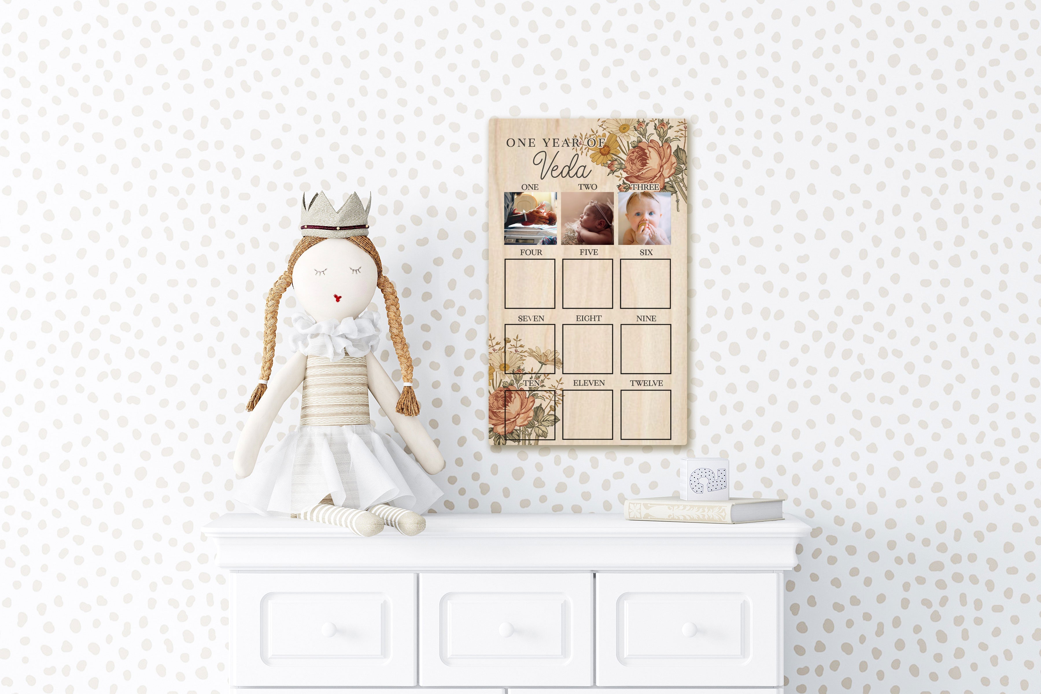 Vintage Floral First Year Photo Board